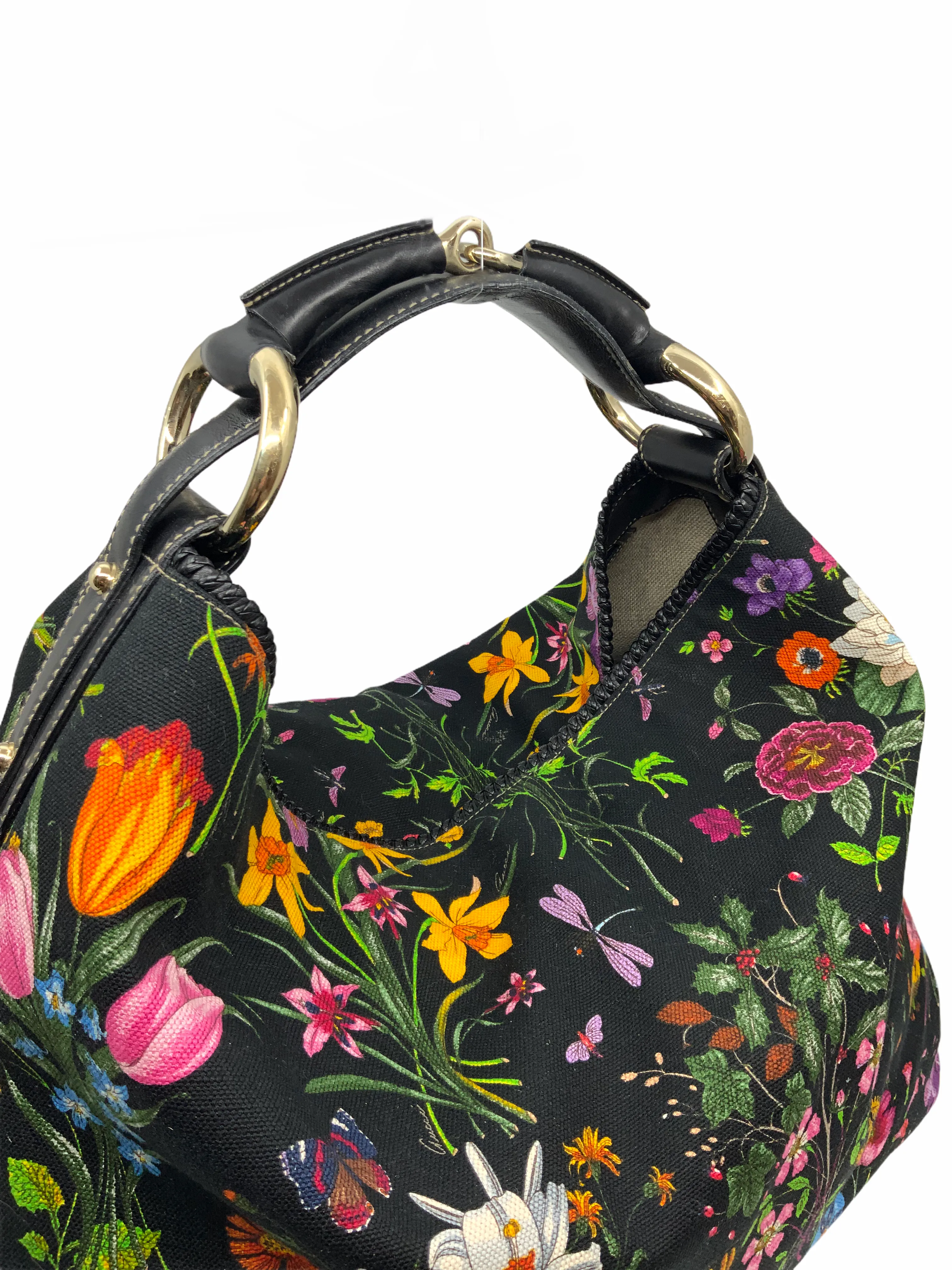 Gucci Large Flora Canvas Horsebit Hobo Bag with Optimal Size and Design