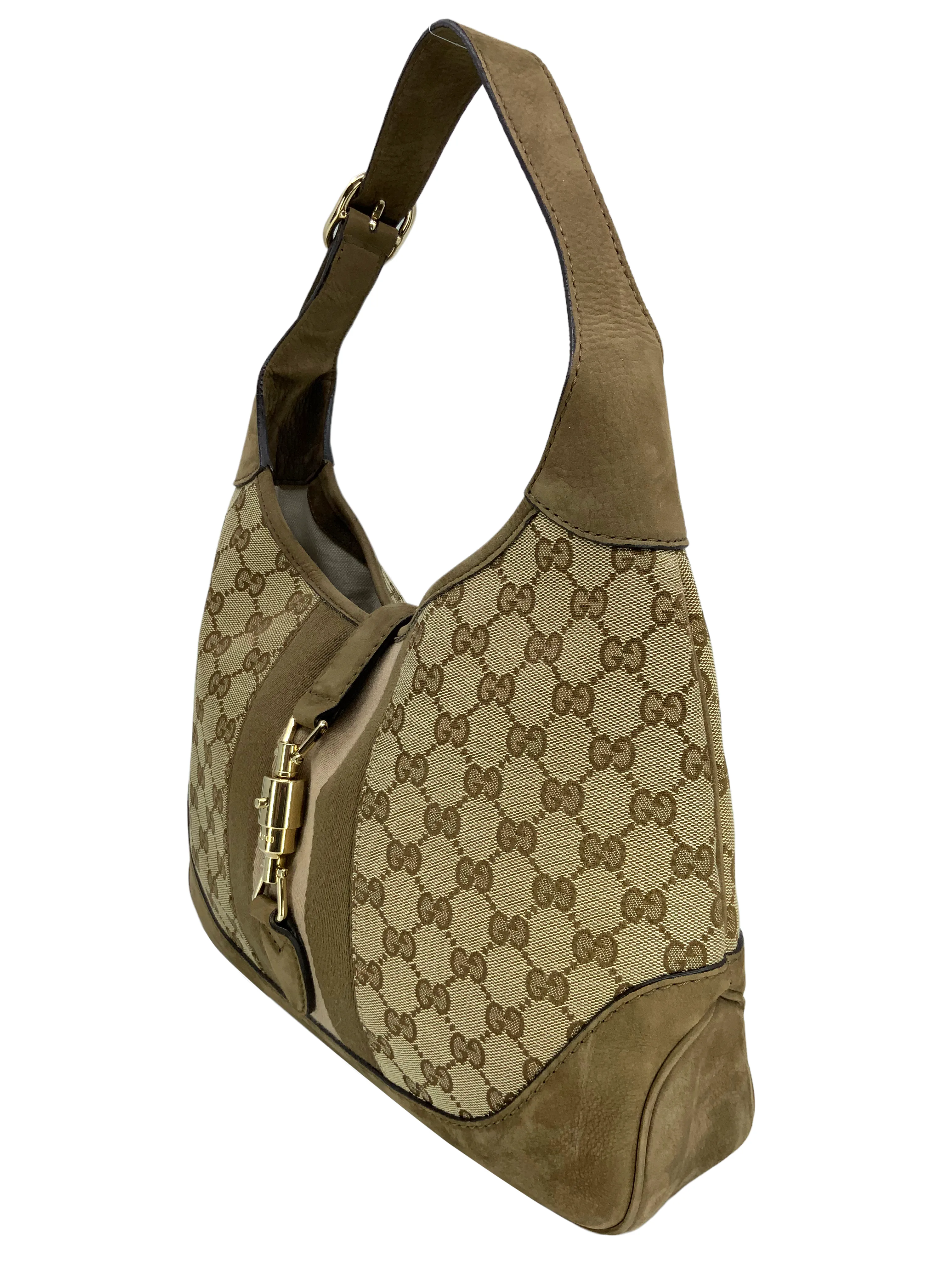 Gucci Monogram Canvas and Suede Medium Jackie O Hobo Bag