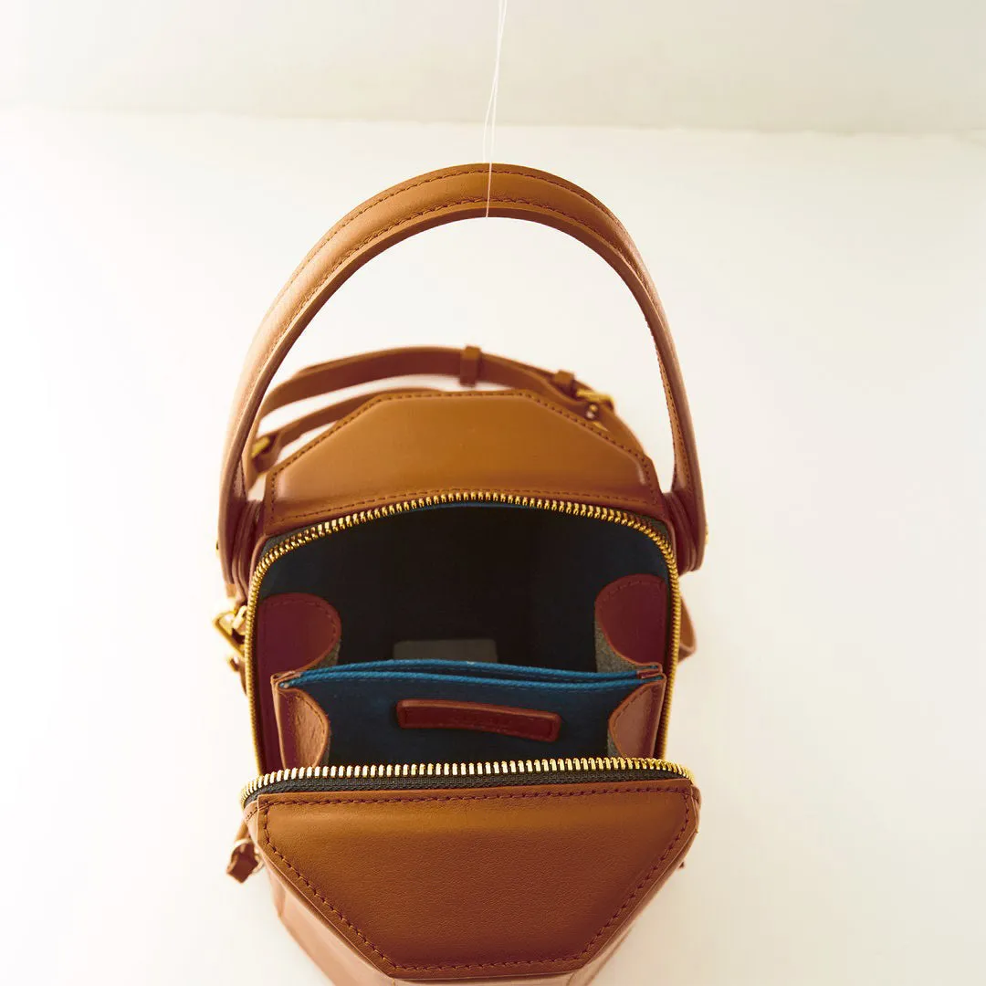 Harper Amber Brown Leather Bucket Bag