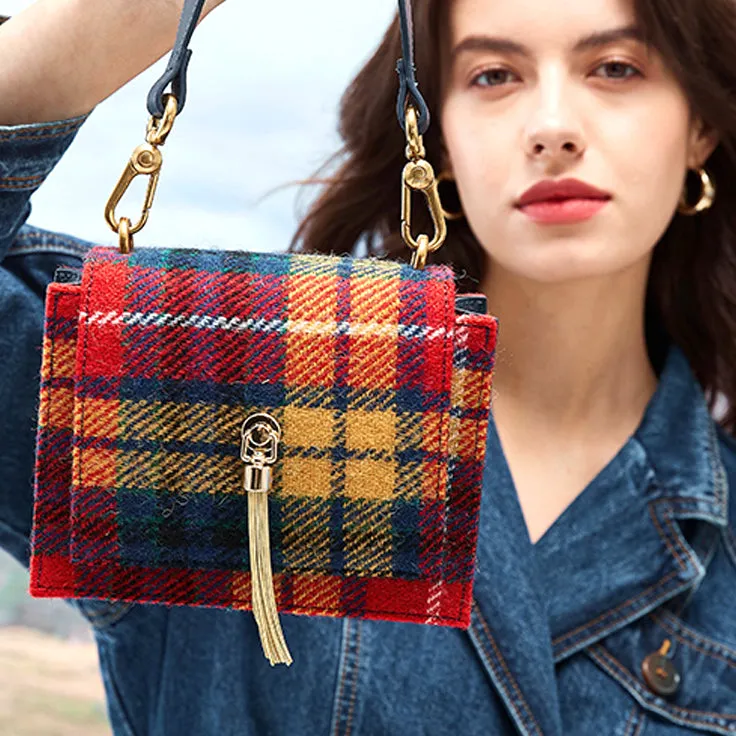 Harris Tweed Wool Tassel Clasp Bag,Scottish Handcrafted Bag-i7bags