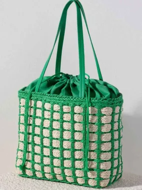 Hayley Woven Straw Tote, Green