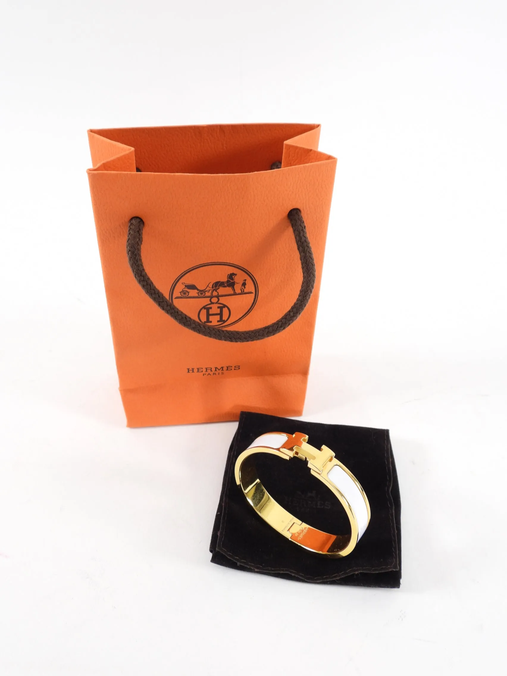 Hermes Clic H Goldtone White Enamel Bracelet - PM