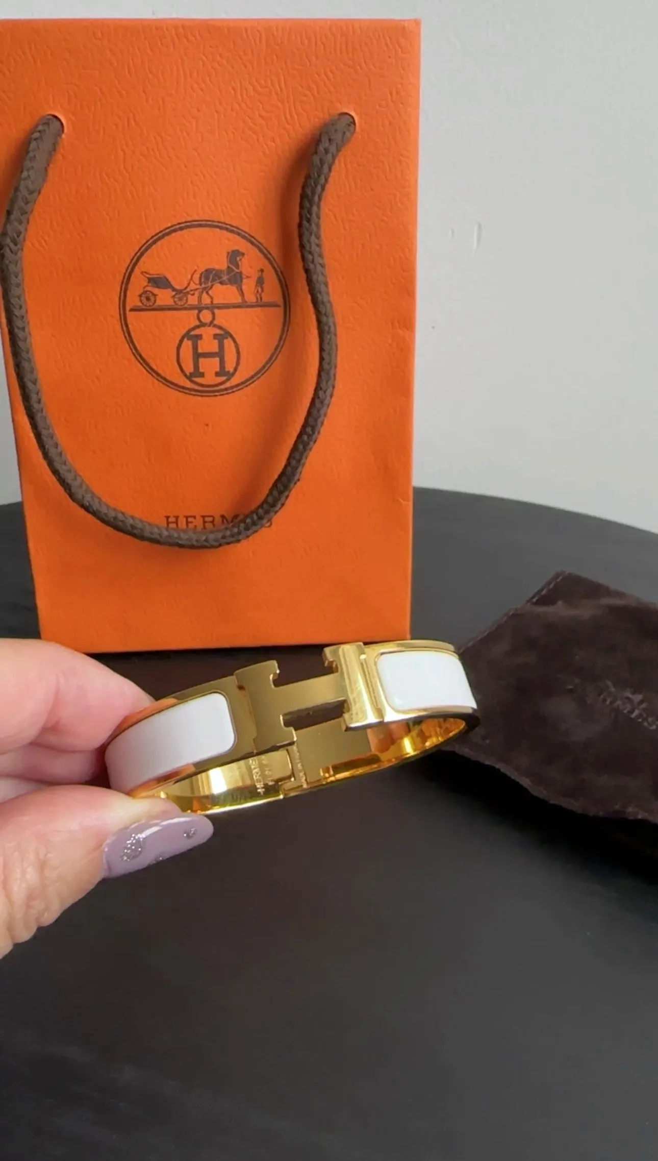 Hermes Clic H Goldtone White Enamel Bracelet - PM