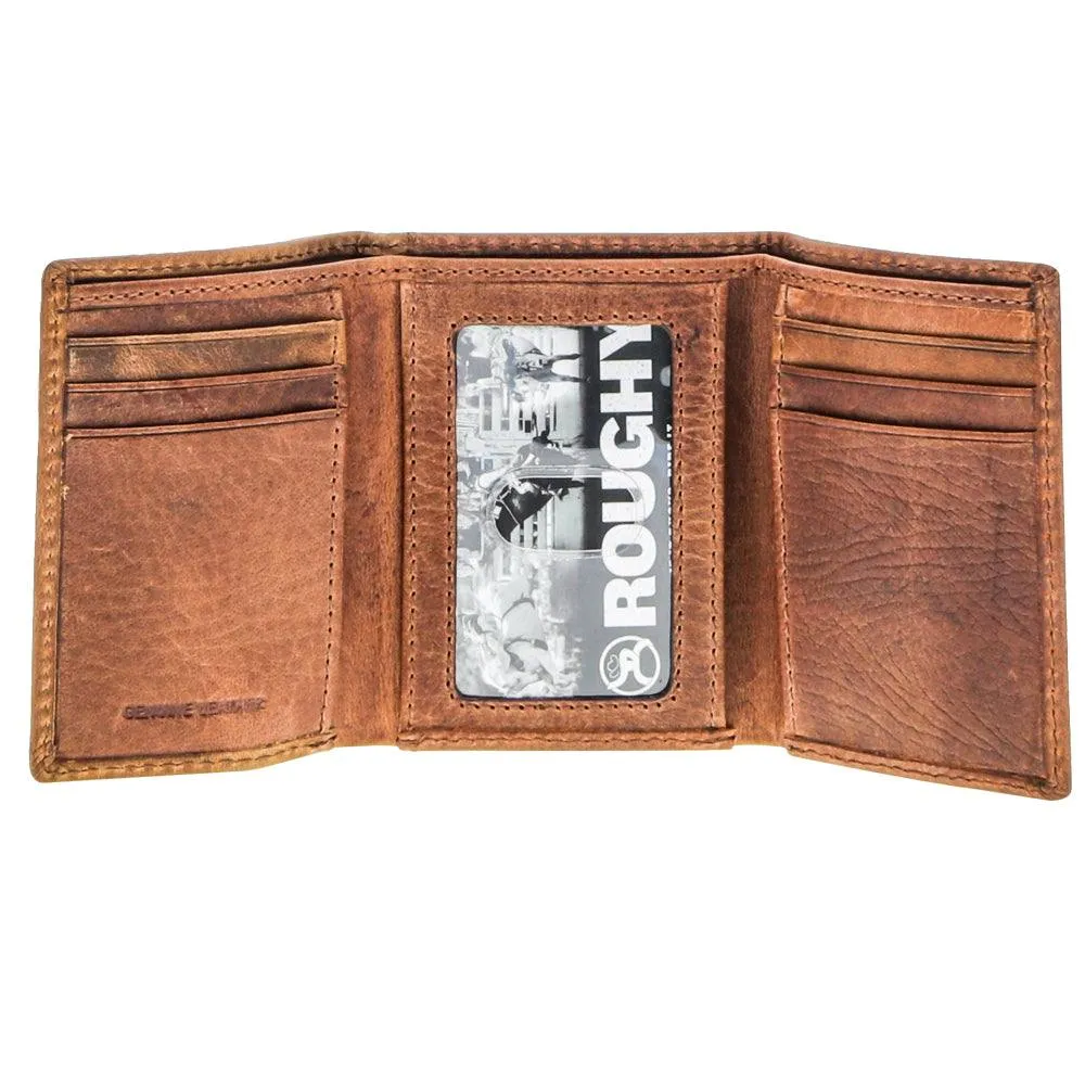 HOOEY CANYON TRIFOLD ROUGHY WALLET DISTRESSED TAN/BROWN LEATHER