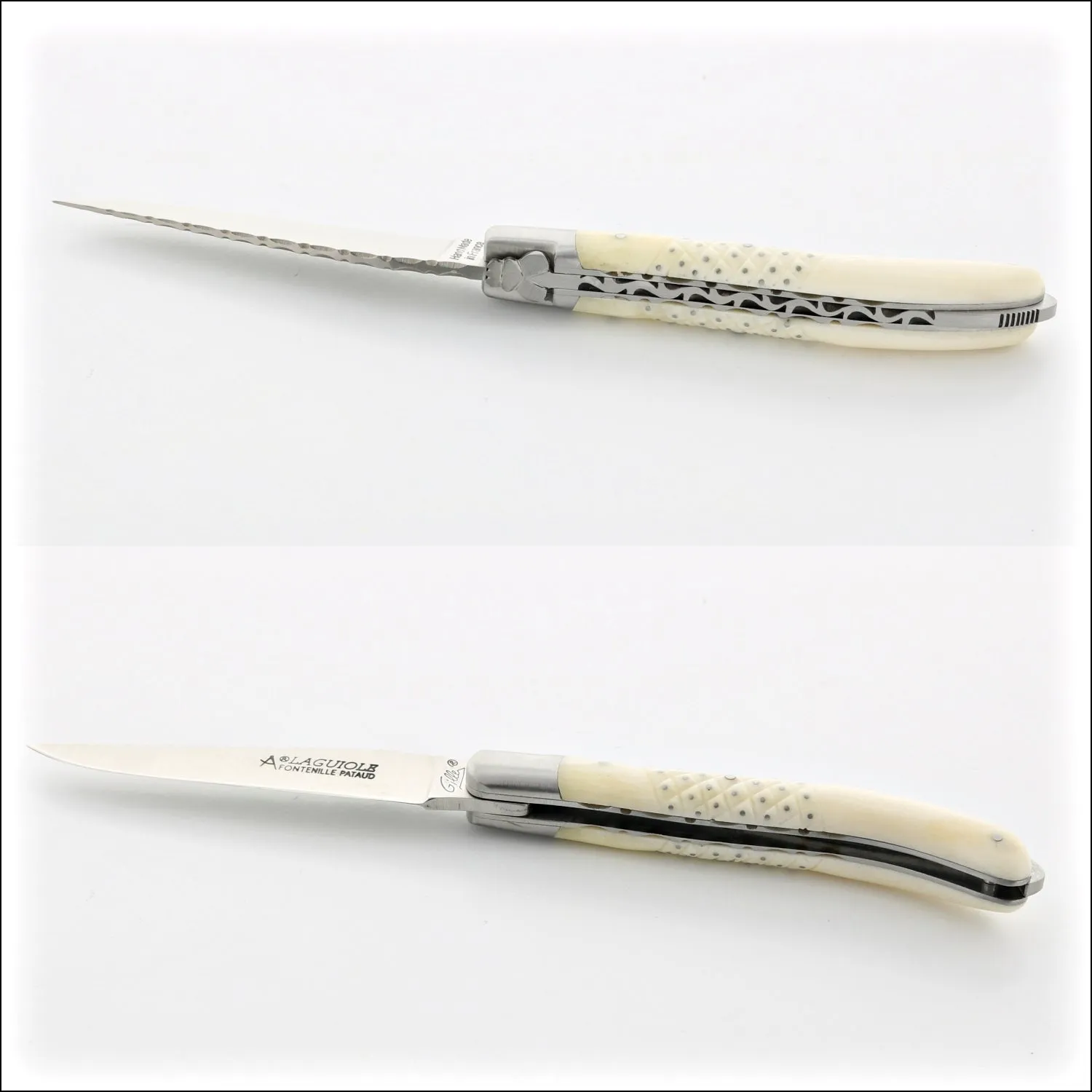 Laguiole XS 9 cm Guilloche Studded Bone Handle