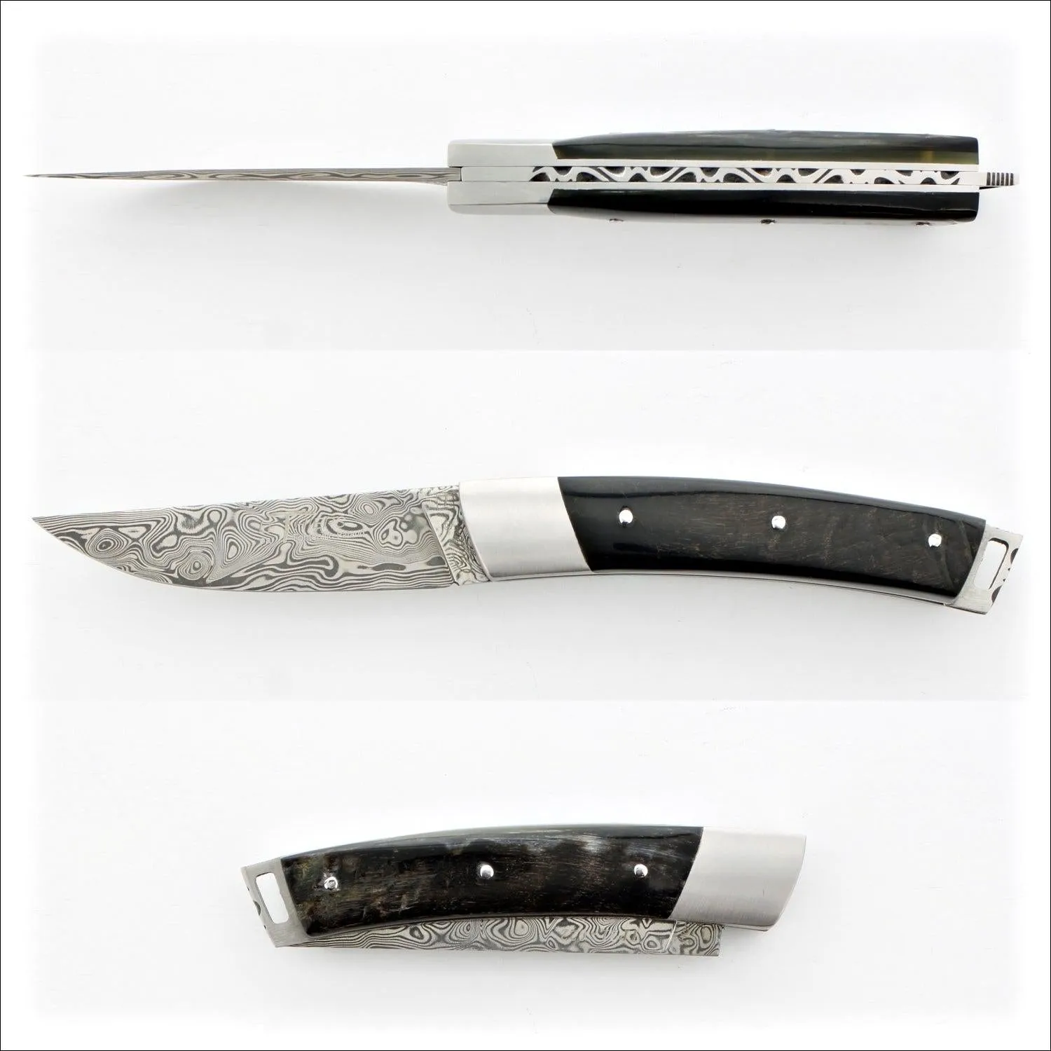 Le Thiers 10 cm Pocket knife - Damascus Blade - Buffalo Bark Handle