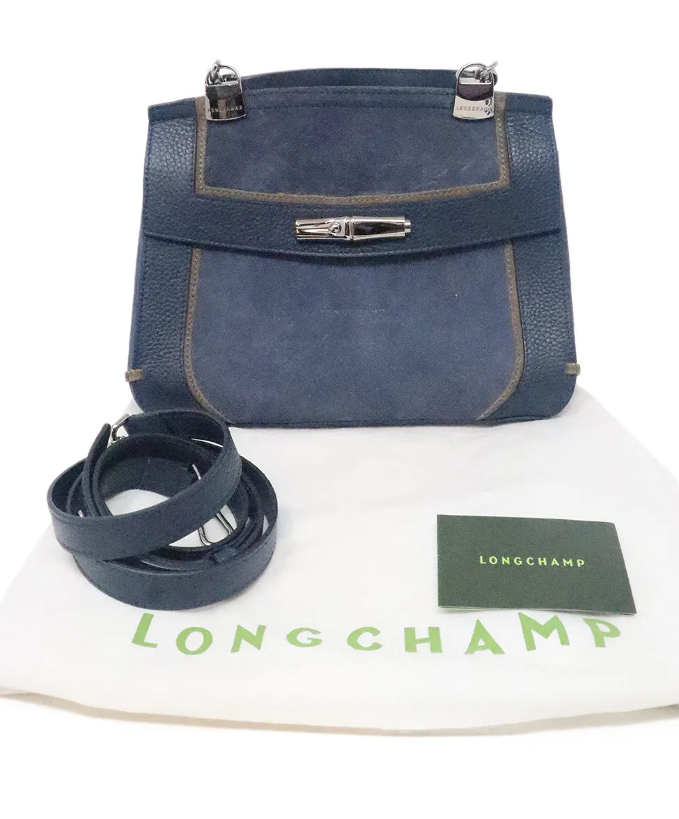 Longchamp Blue Leather Suede Bag