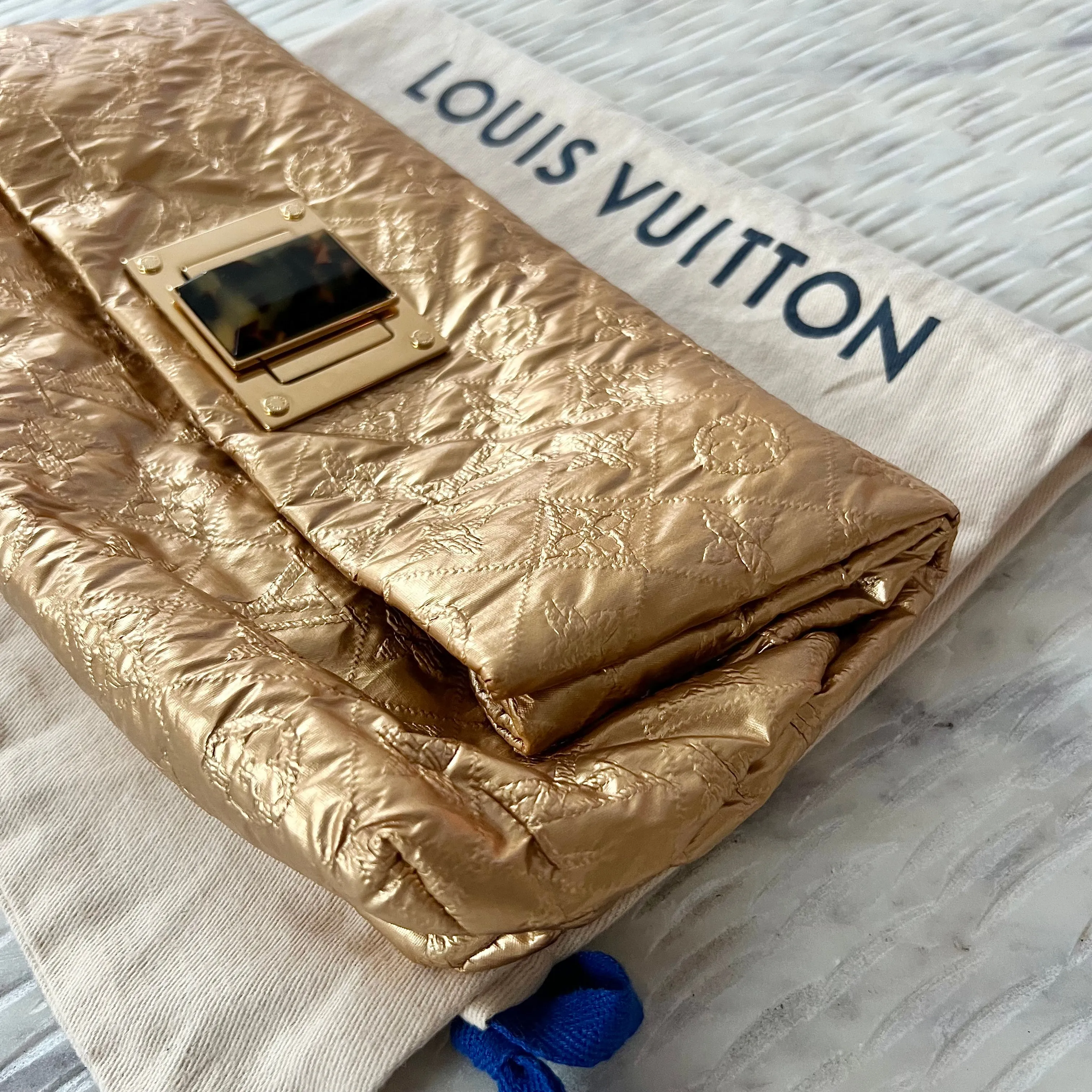 Louis Vuitton Altair Gold Silk Monogram Pochette Bag