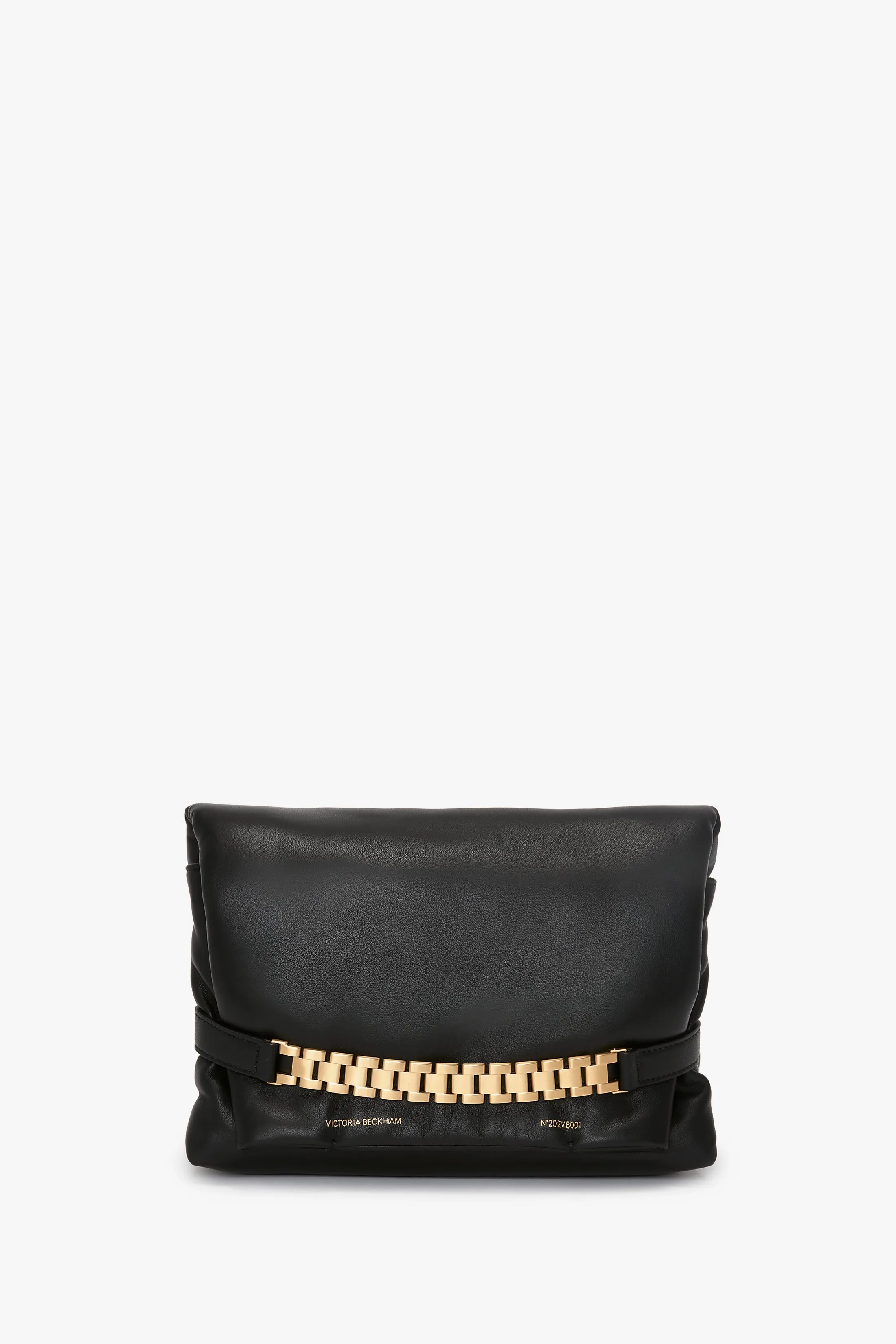 Puffy Chain Pouch With Strap In Black Leather