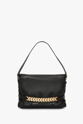 Puffy Chain Pouch With Strap In Black Leather