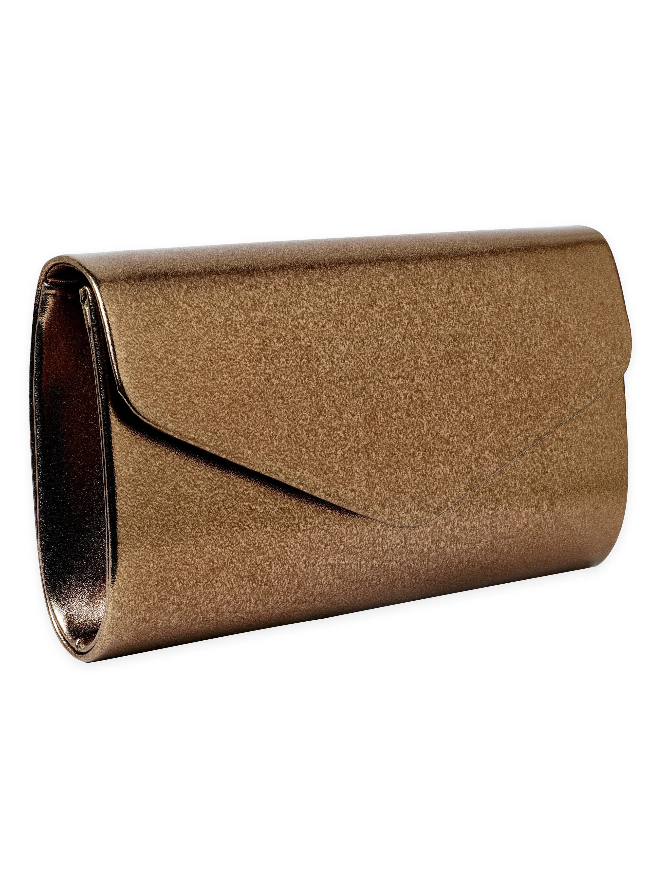 Rubans Luxurious Craftsmanship Handcrafted Golden Clutch with Glossy Finish