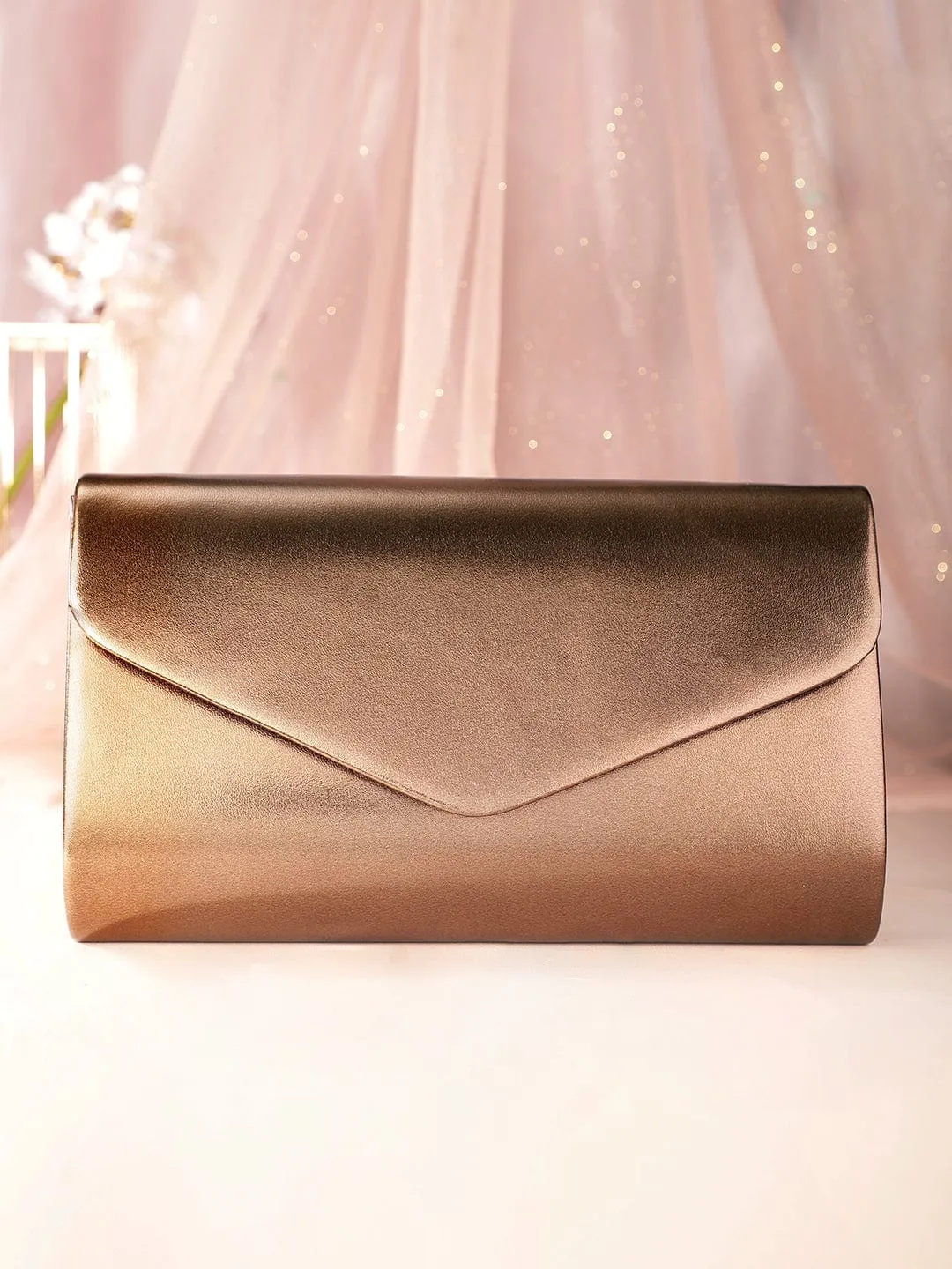 Rubans Luxurious Craftsmanship Handcrafted Golden Clutch with Glossy Finish