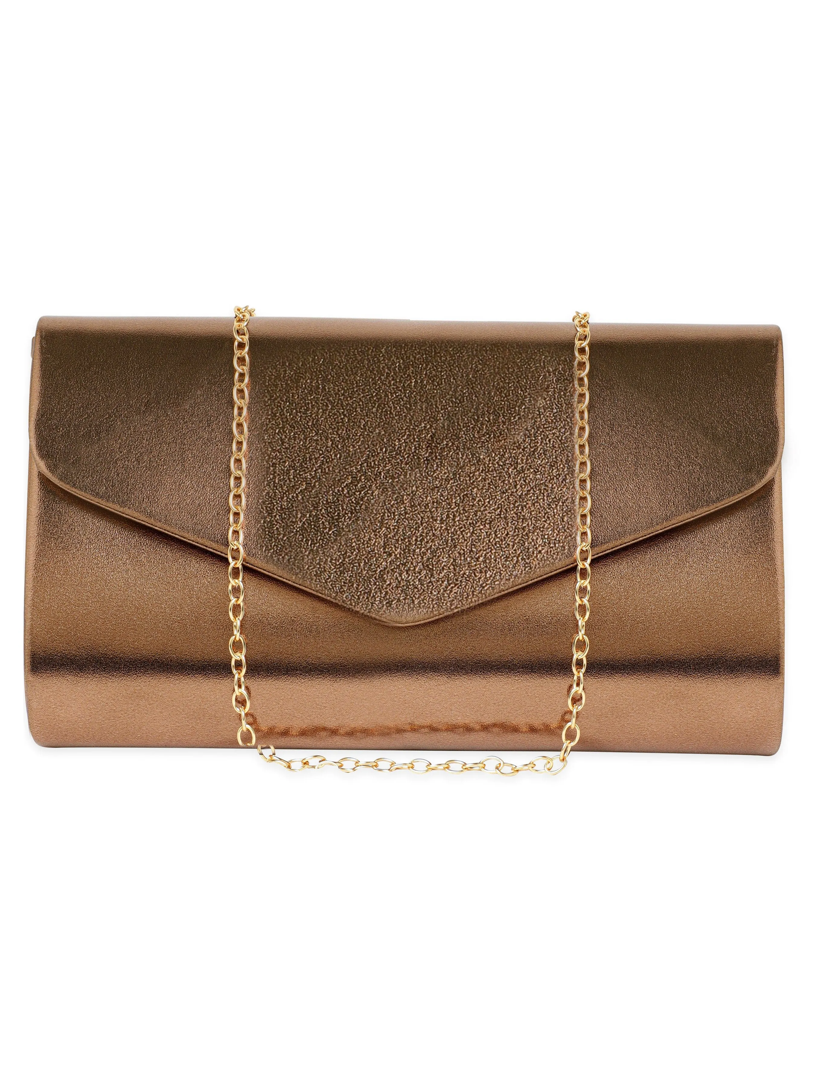 Rubans Luxurious Craftsmanship Handcrafted Golden Clutch with Glossy Finish