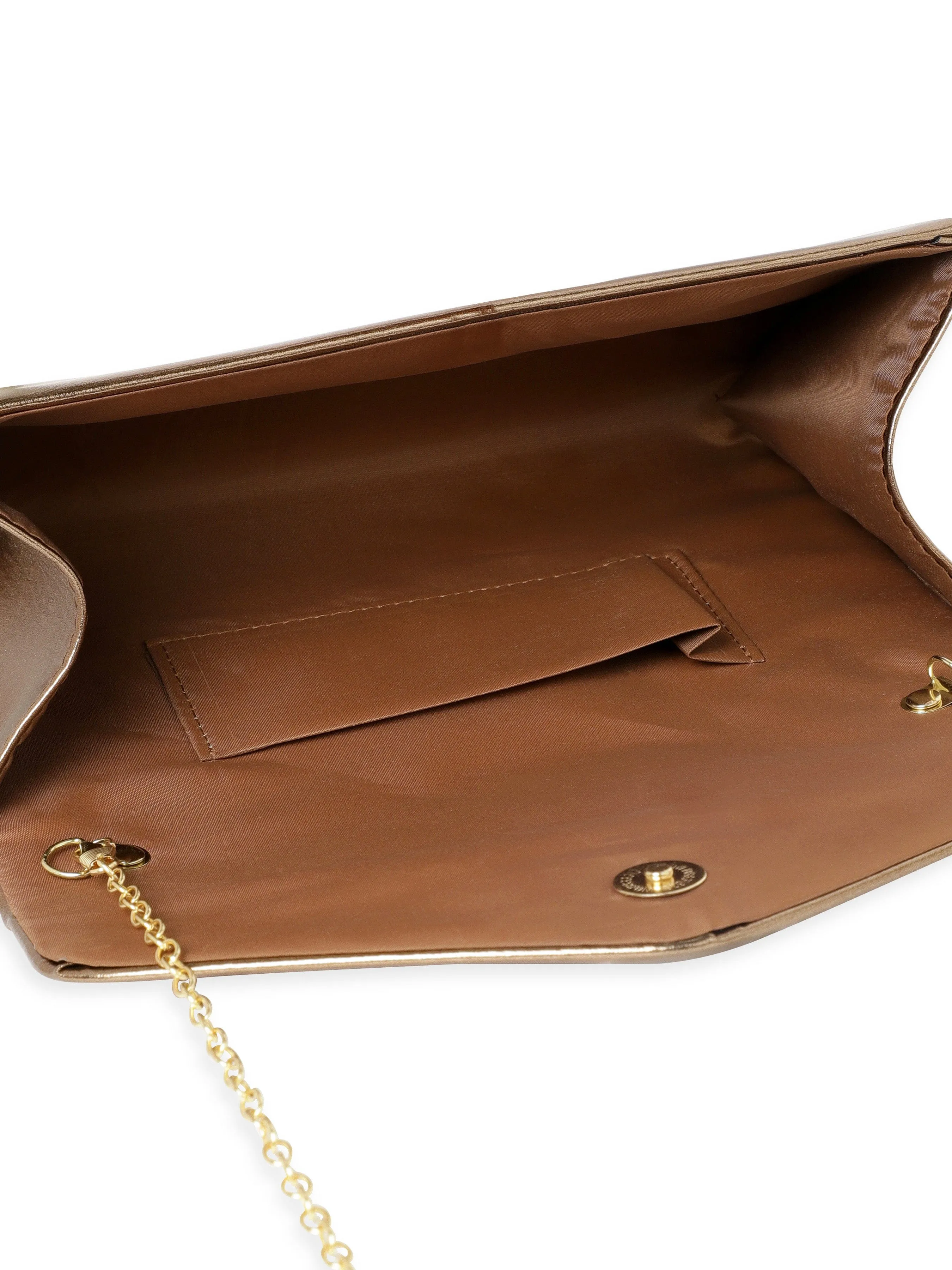 Rubans Luxurious Craftsmanship Handcrafted Golden Clutch with Glossy Finish