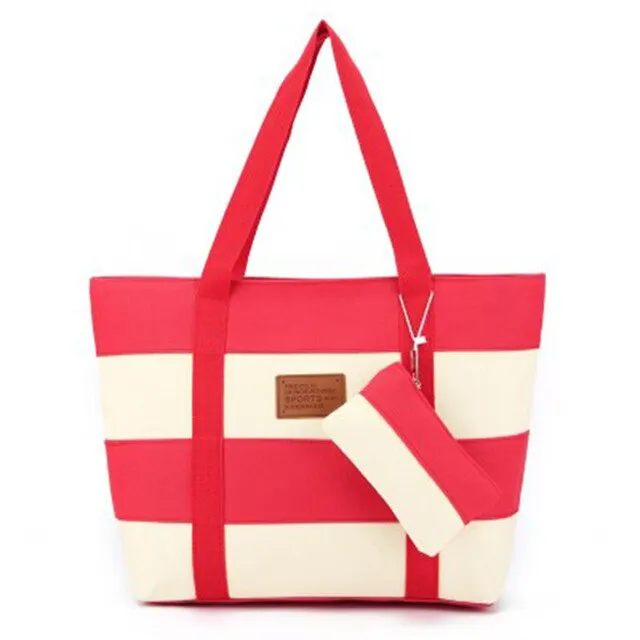 Women Canvas Nautical Beach Bags Fashion Large Handbags Female Shoulder Bag