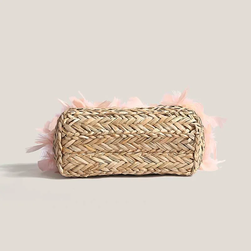 Women's Straw Bag Fashion Faux Feather Rattan Handbag